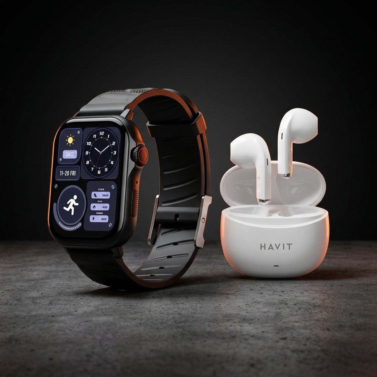 Smartwatch Havit M9061 AMOLED + Audífonos Bluetooth Havit TW941